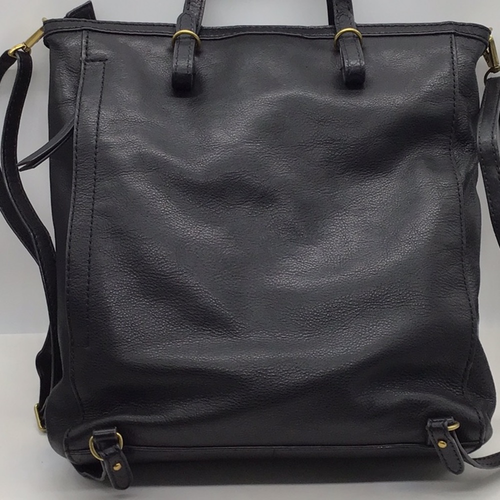 Fossil Multi-Color Stripe Black Beige Pebble Leather Backpack - Picture 4 of 13